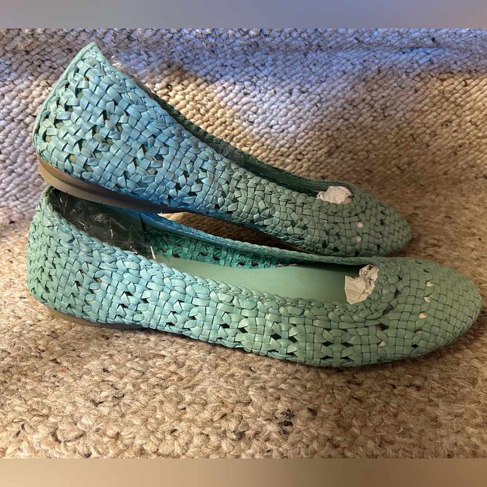 White Mountain Green Woven Leather Flats